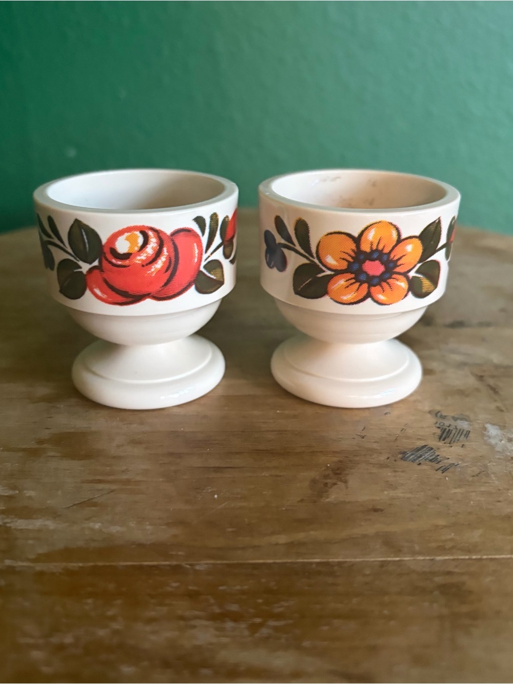 Vintage Mid Century Modern EMSA Footed Floral Egg Cups set of 2